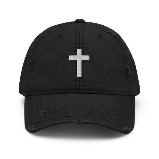 Cross Distressed Black Dad Hat