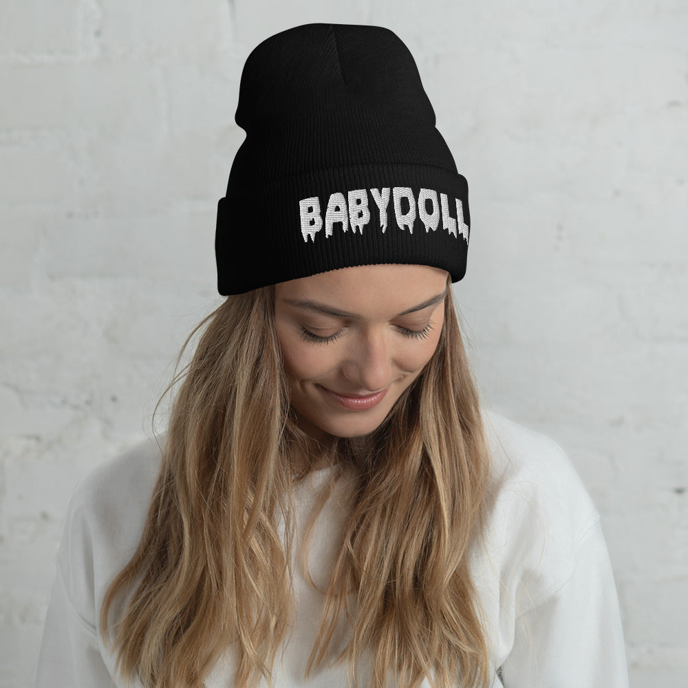 Woman Wearing A Slime Babydoll Black Beanie